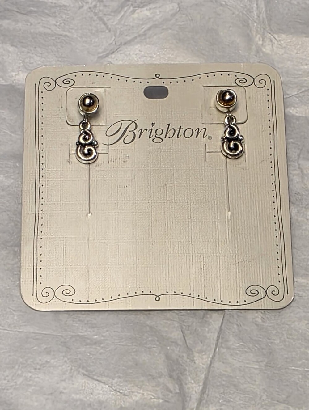 Brighton Mixed Metals Silver Gold Scroll Drop Charm Earring